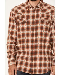 Moonshine Spirit Men's Trail Map Southwestern Plaid Print Snap Western Flannel Shirt  -Western Fashion 2000374142 110 P3
