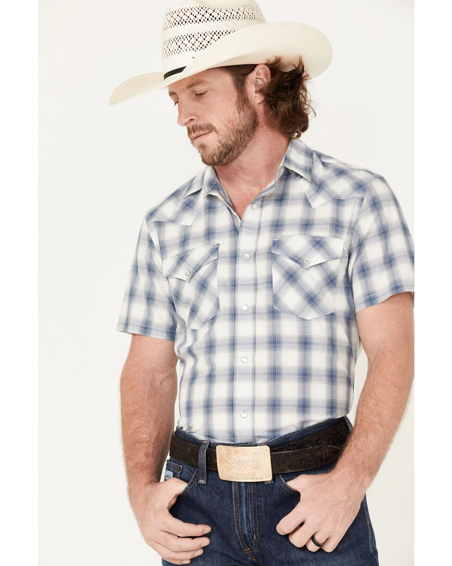 Pendleton Men's Frontier Ivory Plaid Short Sleeve Pearl Snap Western Shirt 4 Pendleton Men's Frontier Ivory Plaid Short Sleeve Pearl Snap Western Shirt - Image 2