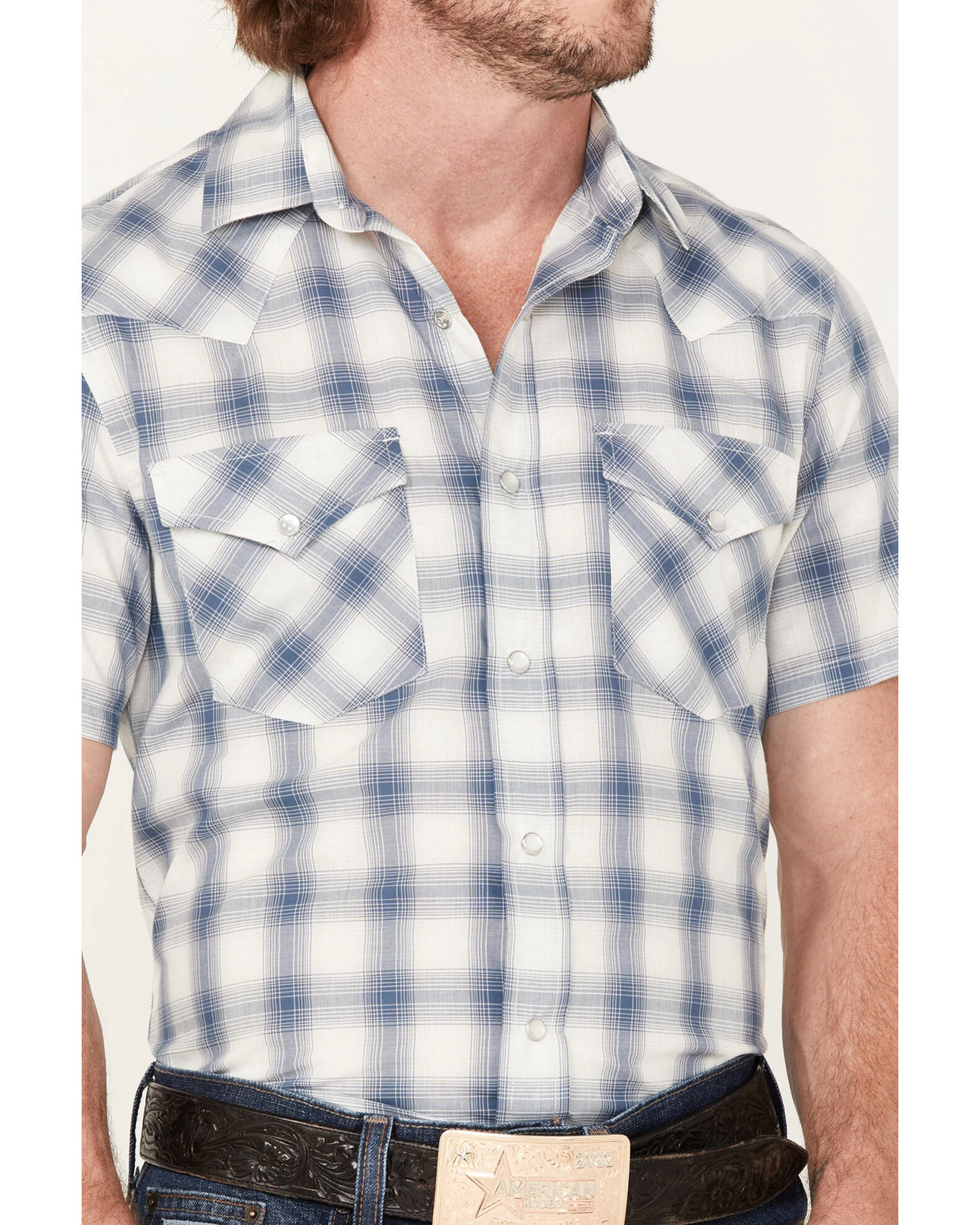 Pendleton Men's Frontier Ivory Plaid Short Sleeve Pearl Snap Western Shirt 5 Pendleton Men's Frontier Ivory Plaid Short Sleeve Pearl Snap Western Shirt - Image 3
