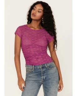 Free People Women's Keep It Simple Lace Short Sleeve Top