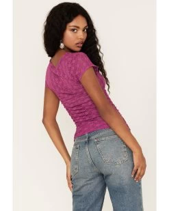 Free People Women's Keep It Simple Lace Short Sleeve Top -Western Fashion 2000374742 555 P4