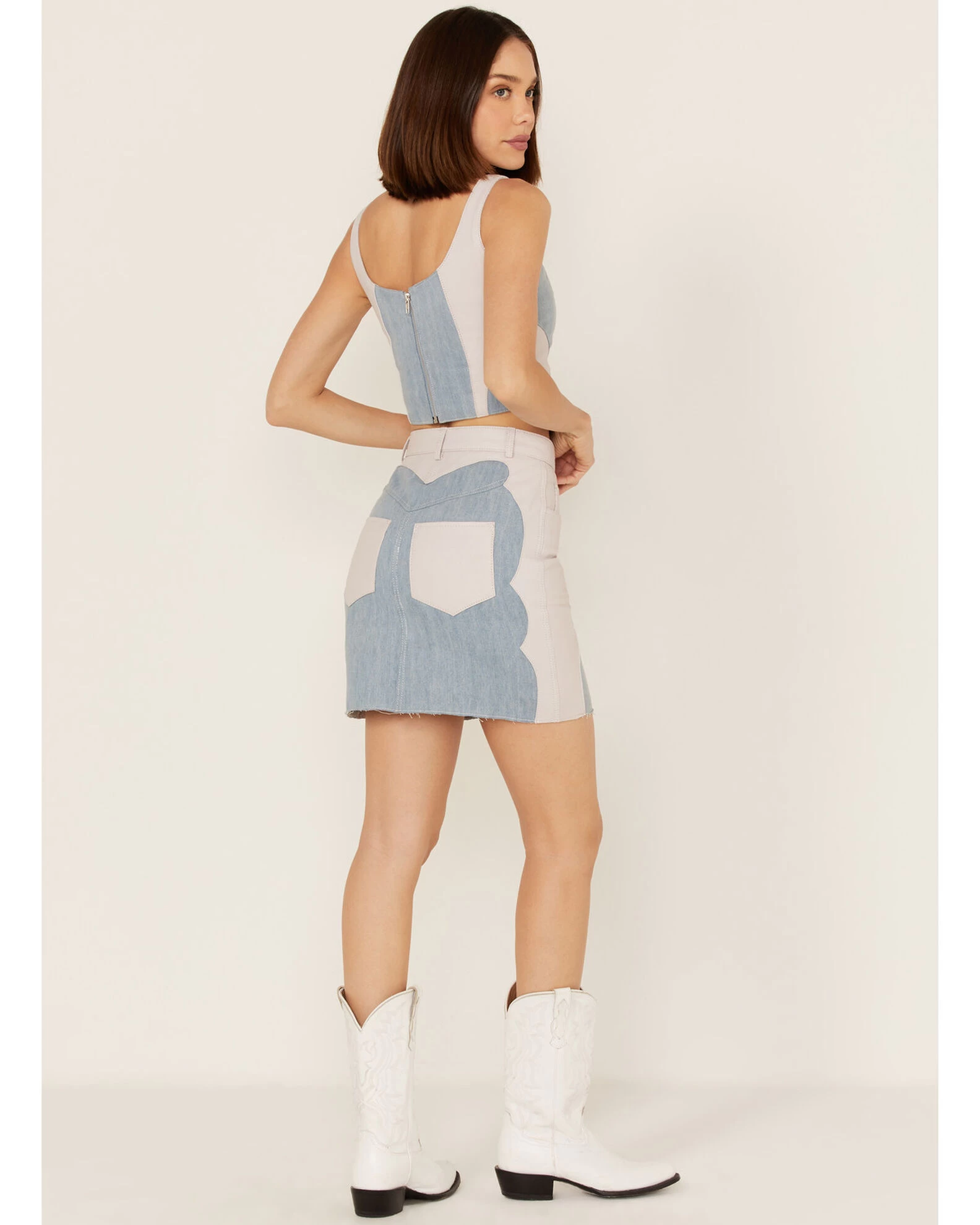 Understated Leather Women's Lil Mamma Scalloped Denim Leather Mini Skirt 6 Understated Leather Women's Lil Mamma Scalloped Denim Leather Mini Skirt - Image 4