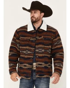 Cinch Men's Southwestern Print Sherpa-Lined Snap Wool Trucker Jacket 