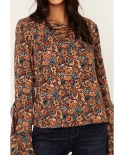 Idyllwind Women's Rouge Paisley Print Lace-Up Top -Western Fashion 2000375297 401 P2