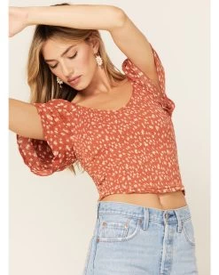 Beyond The Radar Women's Floral Print Smocked Top -Western Fashion 2000375602 220 P4