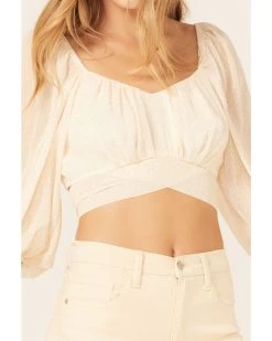 Beyond The Radar Women's Sheer Dot Puff Sleeve Crop Top -Western Fashion 2000376248 110 P3