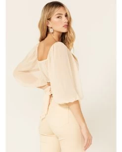 Beyond The Radar Women's Sheer Dot Puff Sleeve Crop Top -Western Fashion 2000376248 110 P4