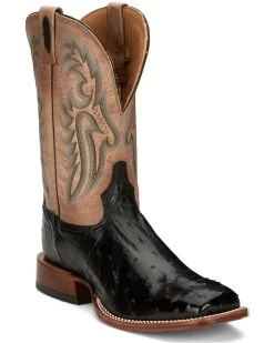 Tony Lama Men's Castillo Full Quill Ostrich Exotic Western Boots - Broad Square Toe