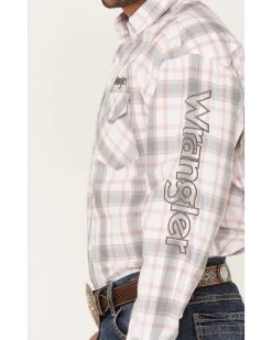 Wrangler Men's Logo Plaid Print Long Sleeve Button-Down Western Shirt -Western Fashion 2000379931 100 P3