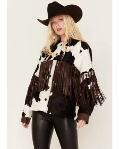 DANCASSAB Women's Taylor Hair-On Hide Fringe Jacket