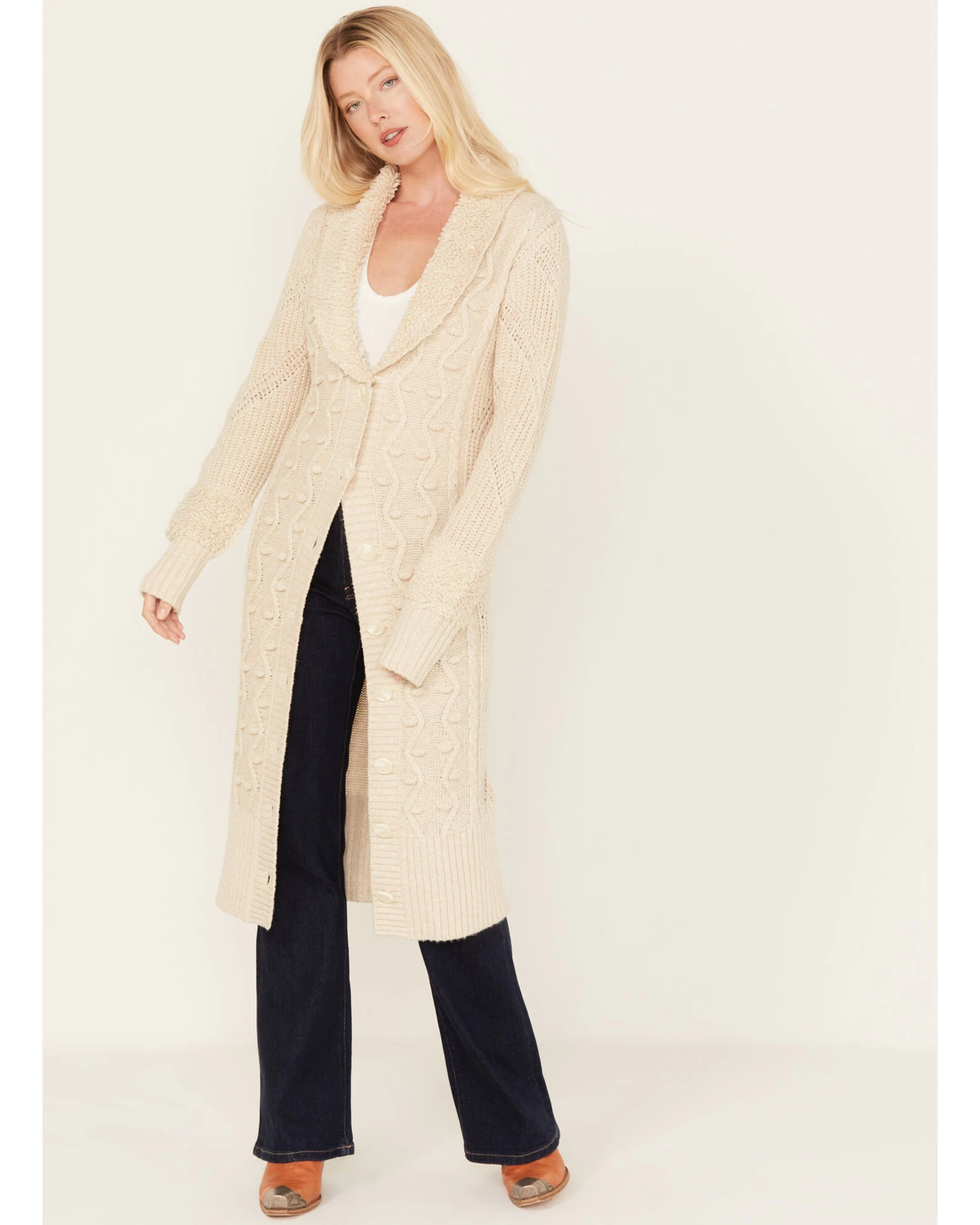 Cleo + Wolf Women's Boucle & Cable Knit Duster 3 Cleo + Wolf Women's Boucle & Cable Knit Duster