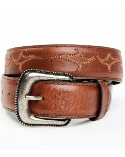 Moonshine Spirit Men's Brown Western Red & Orange Stitch Leather Belt