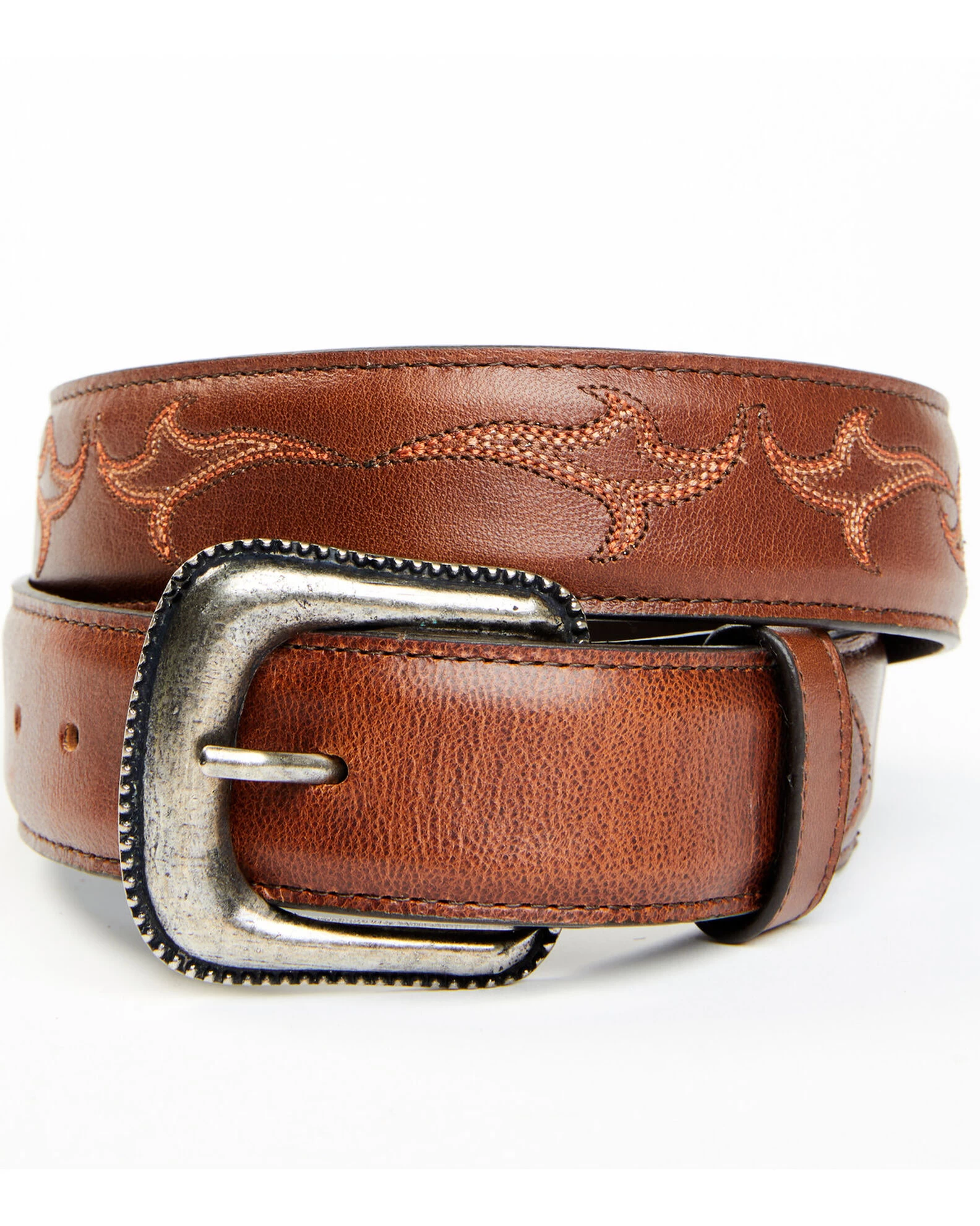 Moonshine Spirit Men's Brown Western Red & Orange Stitch Leather Belt 3 Moonshine Spirit Men's Brown Western Red & Orange Stitch Leather Belt
