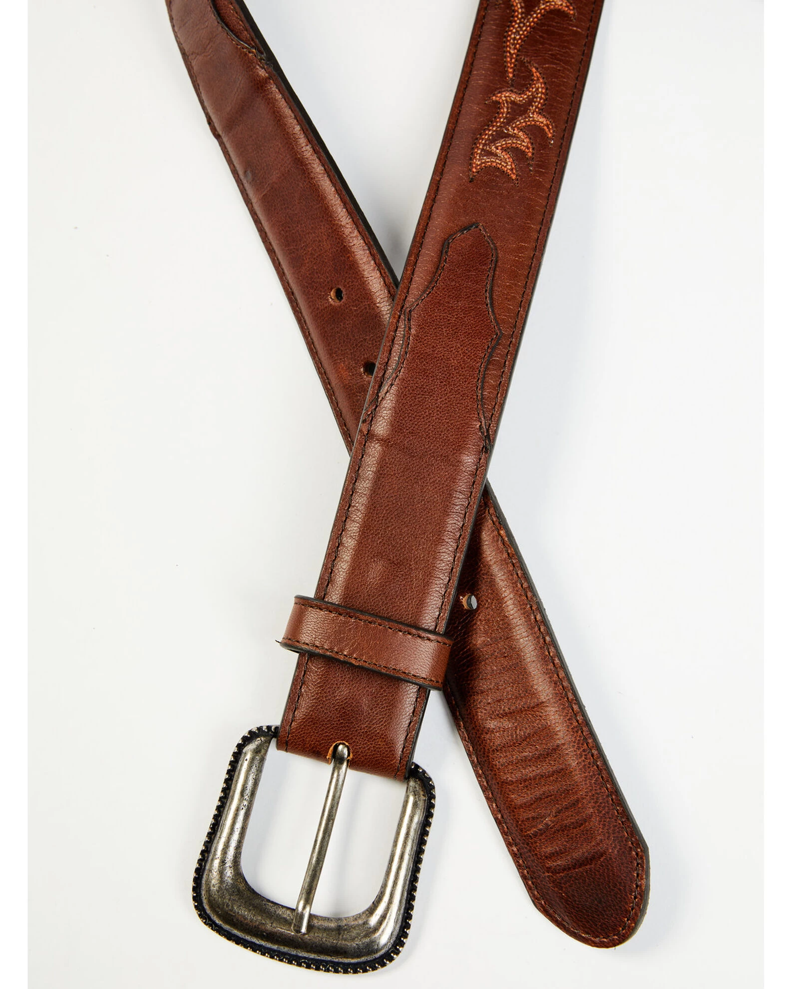 Moonshine Spirit Men's Brown Western Red & Orange Stitch Leather Belt 4 Moonshine Spirit Men's Brown Western Red & Orange Stitch Leather Belt - Image 2