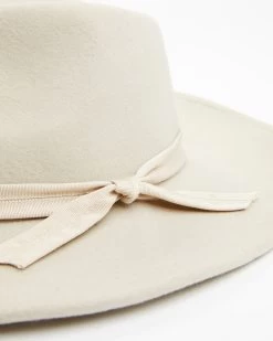 Nikki Beach Women's Cream Mink Britt Ribbon Band Fedora Hat  -Western Fashion 2000381581 110 P2