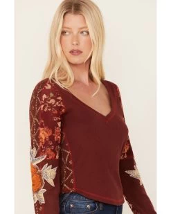 Free People Women's Amara Floral Print Long Sleeve Top -Western Fashion 2000381814 646 P2