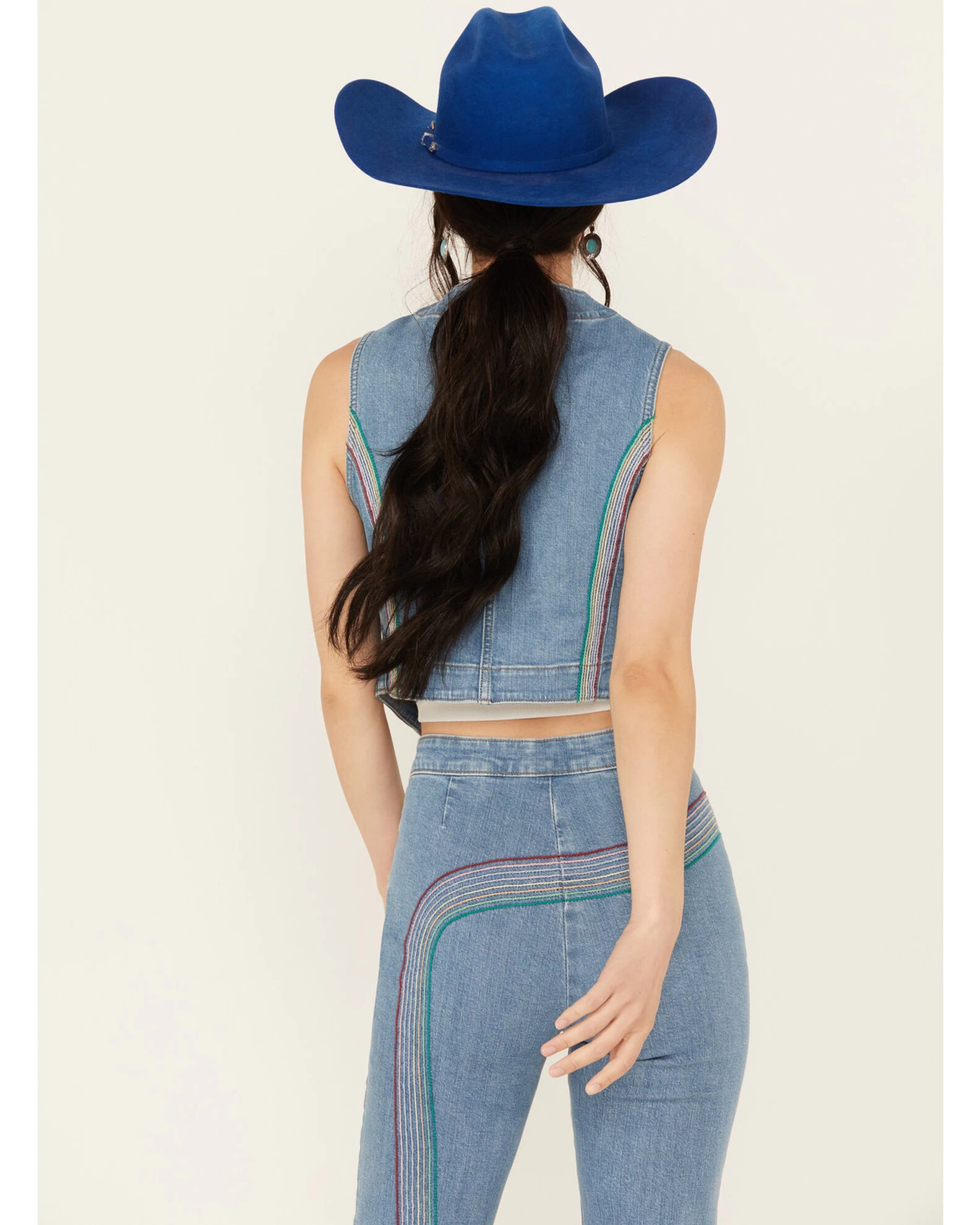 Lee Women's Light Wash Denim Button Up Rainbow Vest 6 Lee Women's Light Wash Denim Button Up Rainbow Vest - Image 4