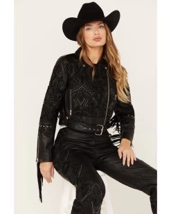 Wonderwest Women's Studded Leather Moto Jacket