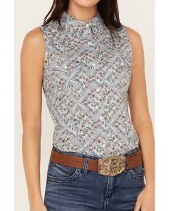 Wrangler Women's Floral Paisley Print Woven Sleeveless Snap Western Shirt -Western Fashion 2000382597 400 P3