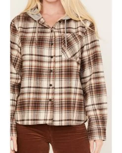 Cleo + Wolf Women's Tau Plaid Print Hooded Flannel Long Sleeve Shirt -Western Fashion 2000382956 251 P3