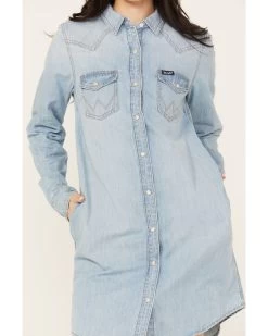 Wrangler Retro Women's Light Wash Denim Shirt Dress -Western Fashion 2000384048 412 P3