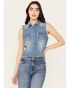 Wrangler Retro Women's Medium Wash Cropped Denim Vest