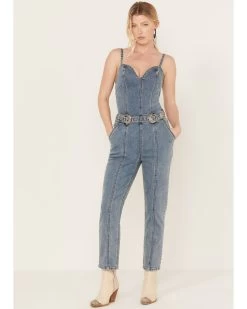 Rock & Roll Denim Women's Medium Wash Straight Leg Stretch Jumpsuit