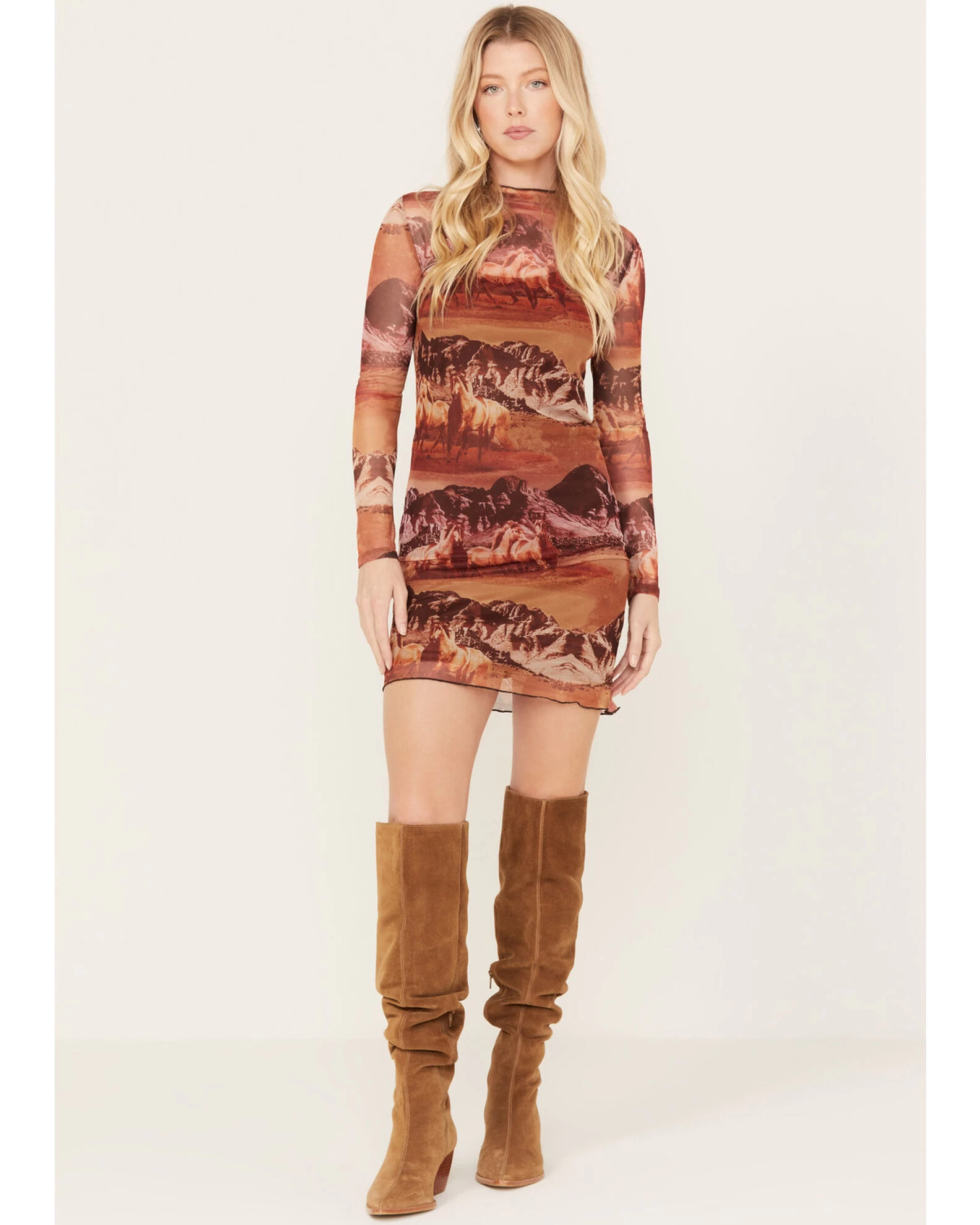 Rock & Roll Denim Women's Mesh Printed Long Sleeve Dress 4 Rock & Roll Denim Women's Mesh Printed Long Sleeve Dress - Image 2