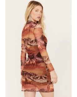 Rock & Roll Denim Women's Mesh Printed Long Sleeve Dress 9 Rock & Roll Denim Women's Mesh Printed Long Sleeve Dress -Western Fashion 2000384987 220 P4