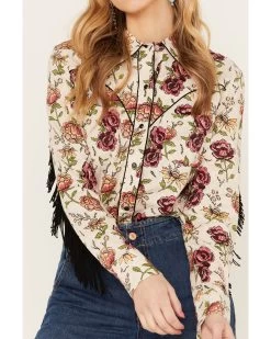 Rock & Roll Denim Women's Fringe Floral Long Sleeve Western Shirt -Western Fashion 2000384988 110 P3