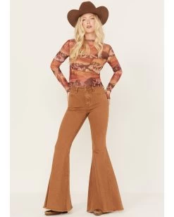 Rock & Roll Denim Women's Mesh Printed Long Sleeve Shirt