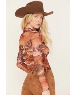 Rock & Roll Denim Women's Mesh Printed Long Sleeve Shirt -Western Fashion 2000385006 220 P4