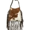 American West Women's Pony Hair-On Studded Fringe Crossbody Messenger
