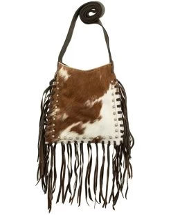 American West Women's Pony Hair-On Studded Fringe Crossbody Messenger