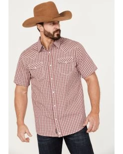 Moonshine Spirit Men's Stage Light Plaid Print Short Sleeve Western Pearl Snap Shirt