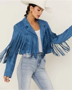 Saints & Hearts Women's Faux Suede Cropped Fringe Jacket