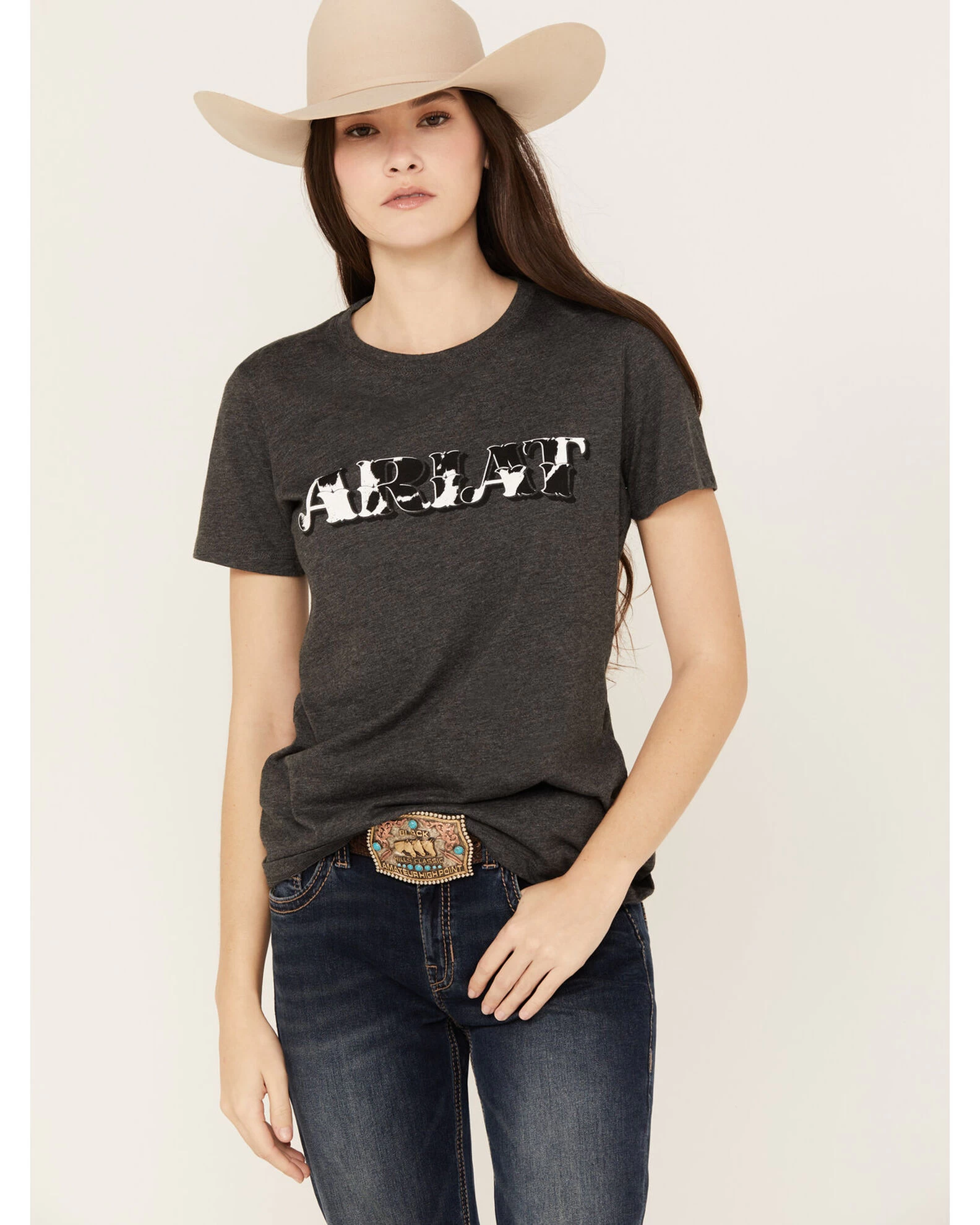 Ariat Women's Cow Print Logo Short Sleeve Graphic Tee 3 Ariat Women's Cow Print Logo Short Sleeve Graphic Tee