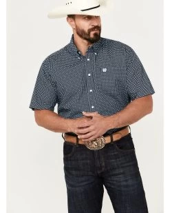 Cinch Men's Mini Square Geo Print Short Sleeve Button-Down Western Shirt 