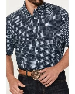 Cinch Men's Mini Square Geo Print Short Sleeve Button-Down Western Shirt  -Western Fashion 2000386924 410 P3
