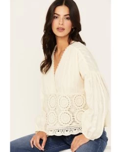 Miss Me Women's Crochet Long Sleeve Top