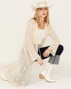 Miss Me Women's Crochet Long Sleeve Duster