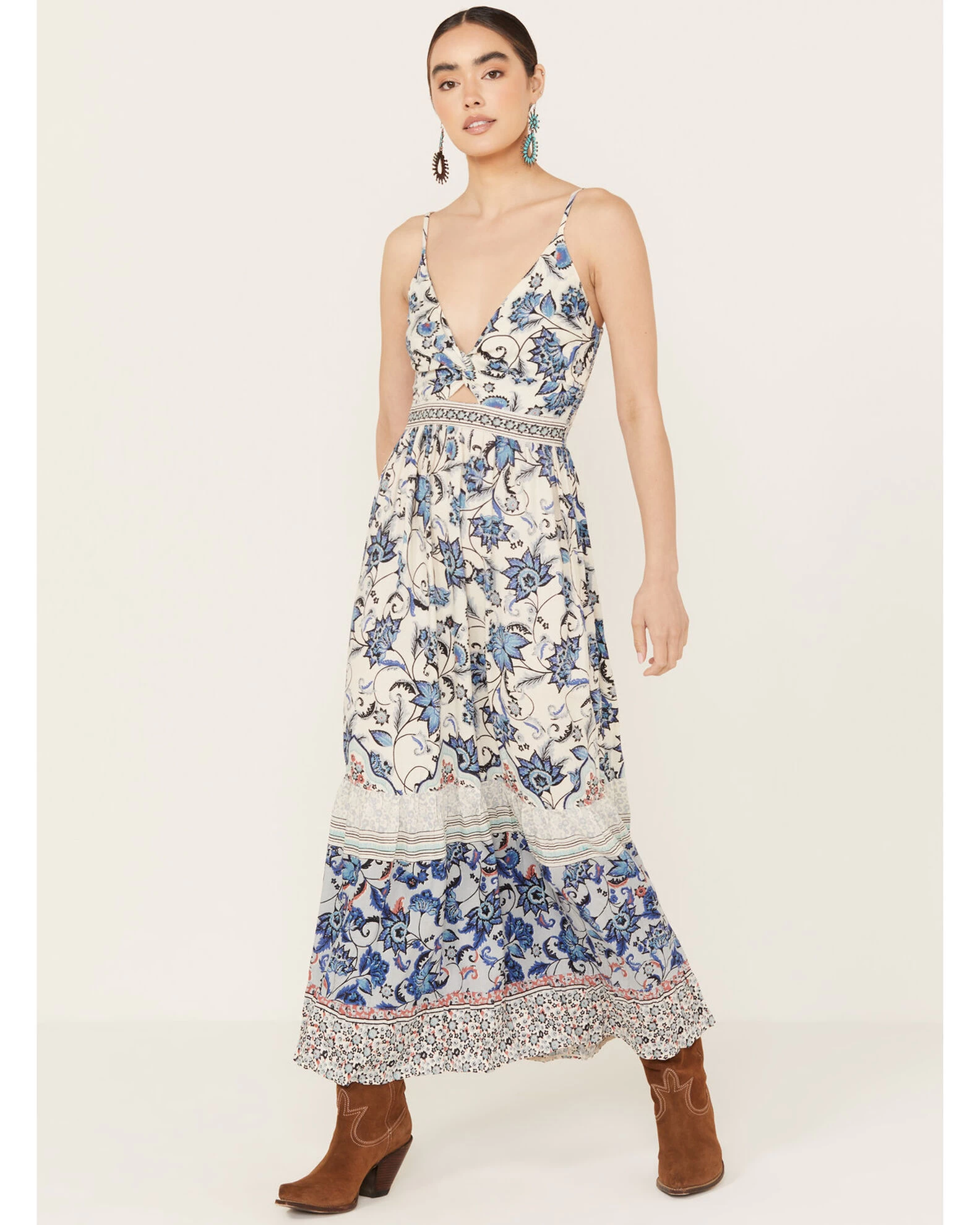 Angie Women's Knot Front Border Maxi Dress 3 Angie Women's Knot Front Border Maxi Dress