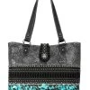 Montana West Women's Black & Turquoise Trinity Ranch Hair-on Cowhide Collection Concealed Carry Tote -Western Fashion 2000388441 001 P1