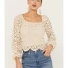 Flying Tomato Women's Crochet Long Sleeve Peasant Top -Western Fashion 2000388707 101 P1