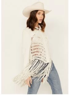 Wonderwest Women's Macrame Back Long Sleeve Snap Shirt