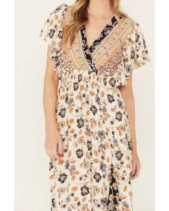 Angie Women's Flutter Sleeve Floral Border Print Dress -Western Fashion 2000391056 900 P3