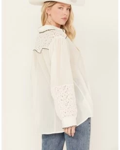 POL Women's Lace Yoke Long Sleeve Button Down Shirt 9 POL Women's Lace Yoke Long Sleeve Button Down Shirt -Western Fashion 2000393561 103 P4
