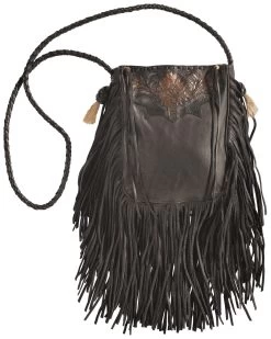 Kobler Leather Black Hand-Tooled Pouch Bag 