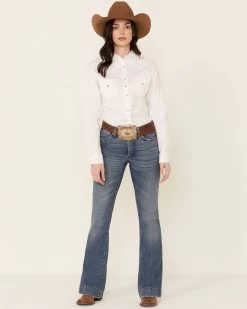Wrangler Women's Solid Long Sleeve Rhinestone Snap Western Shirt -Western Fashion 658C11 01 P4