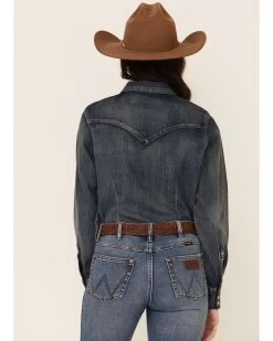 Wrangler Women's Long Sleeve Vintage Denim Shirt -Western Fashion 658T62 88 P4